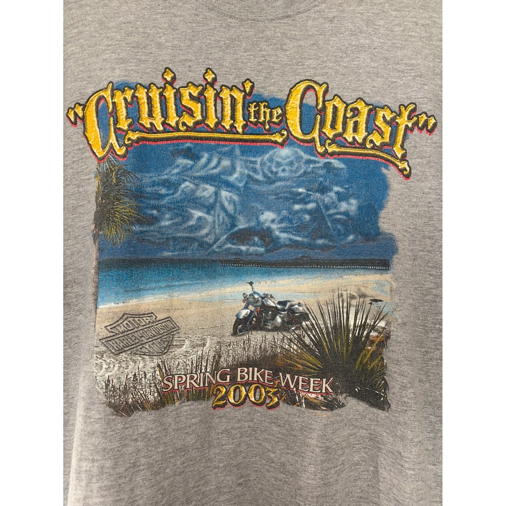 Harley Davidson T-Shirt Mens 2XL Gray Y2K Vintage Myrtle Beach 2003 Pirate Coast